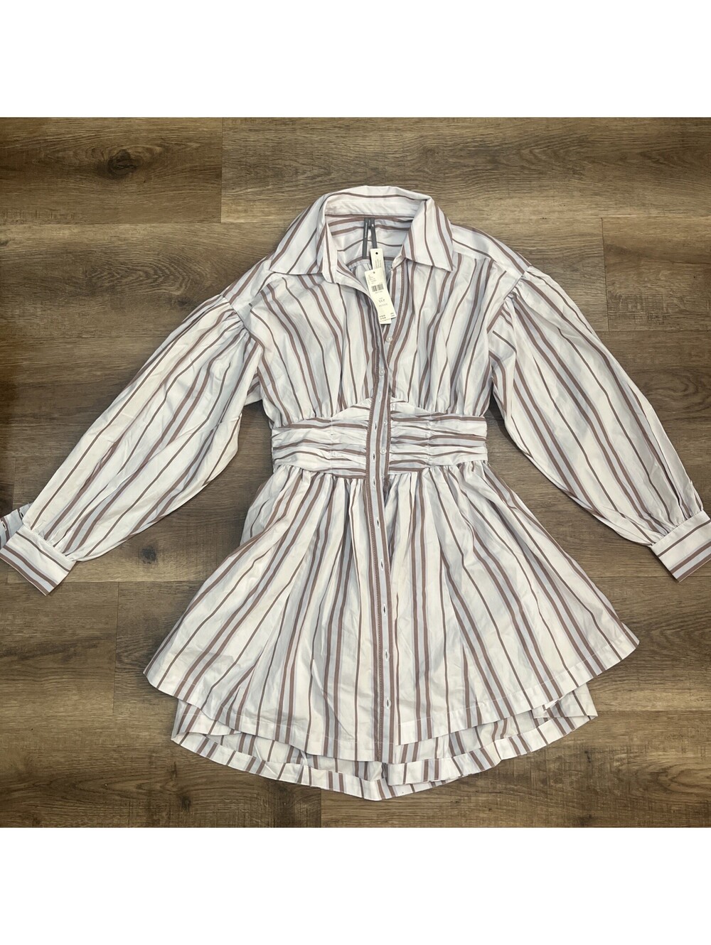 Anthropologie XS Petite Striped Belted Collared Shirt Dress